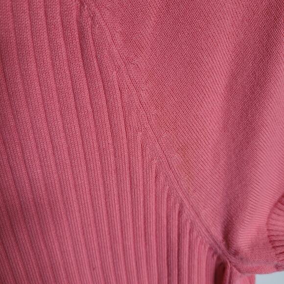 Talbots Womens L Short Sleeve Pink Orange Salmon Ribbed Sweater Shirt Summer Top - Picture 6 of 12